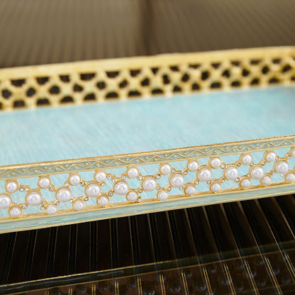 Azure Pearl Filigree Rectangular Tray
