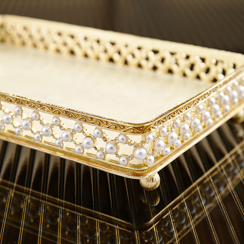 Champagne Pearl Filigree Rectangular Tray