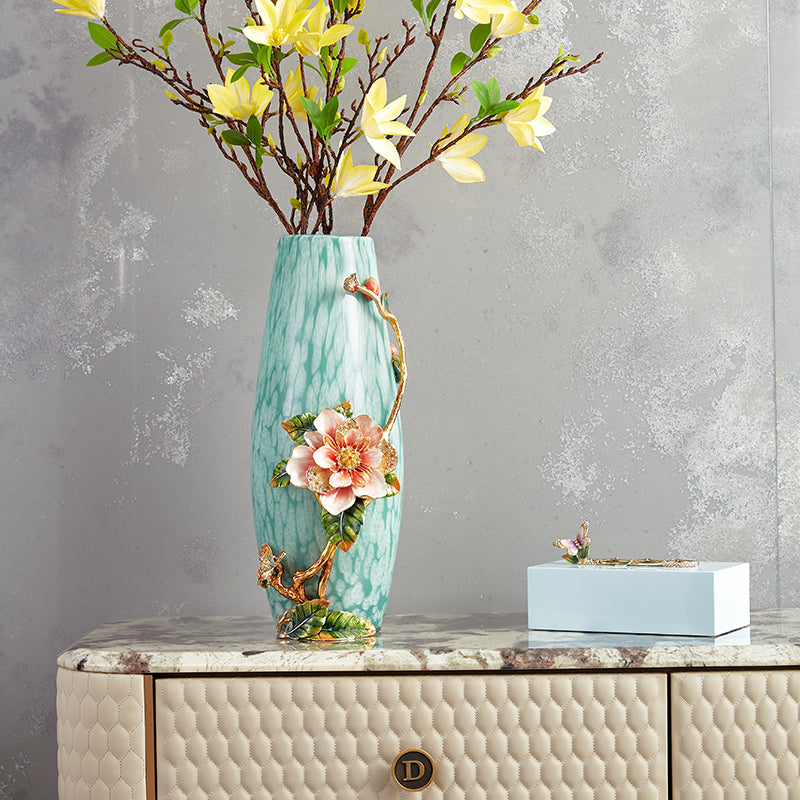Emerald Mist "Jeweled Camellia" Art Vase