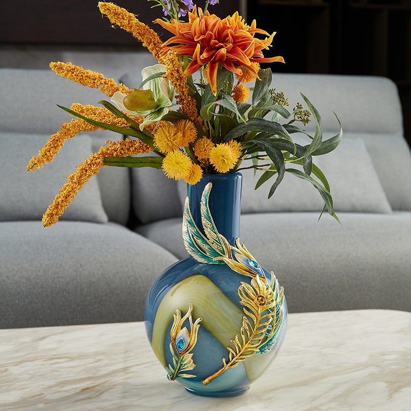 Imperial Azure "Peacock Plume" Jeweled Vase