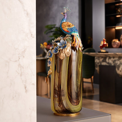 Majestic Peacock Glass Vase