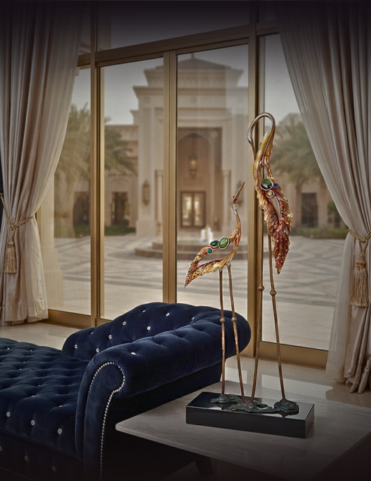 Stately Golden Crane "Zen Harmony" Sculptures