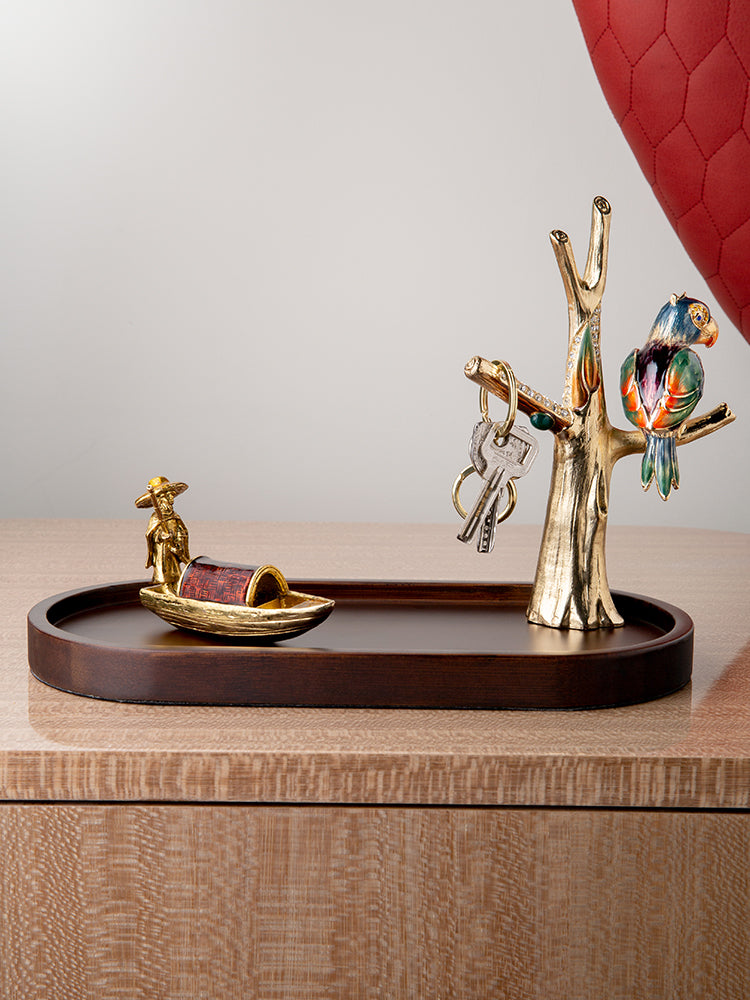 صينية تقديم الطعام المطلية بالذهب على شكل ببغاء استوائي