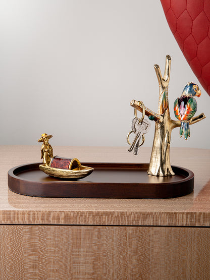 صينية تقديم الطعام المطلية بالذهب على شكل ببغاء استوائي