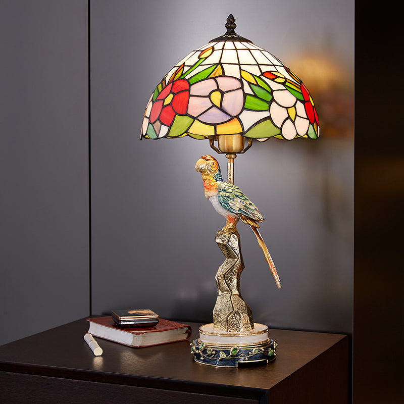 Imperial Parrot Tiffany Art Glass Lamp