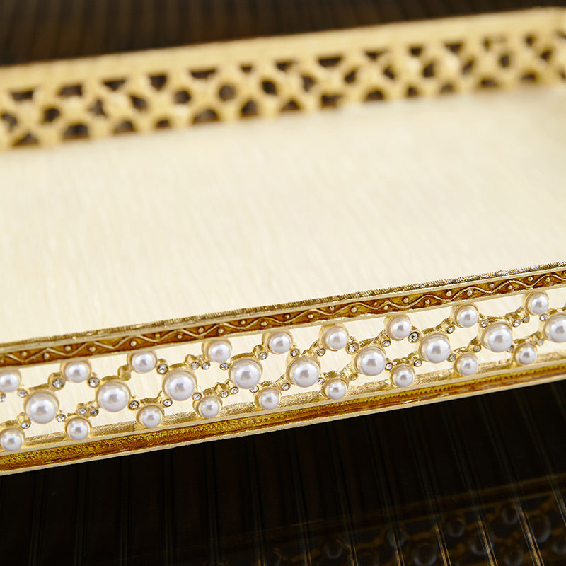 Champagne Pearl Filigree Rectangular Tray