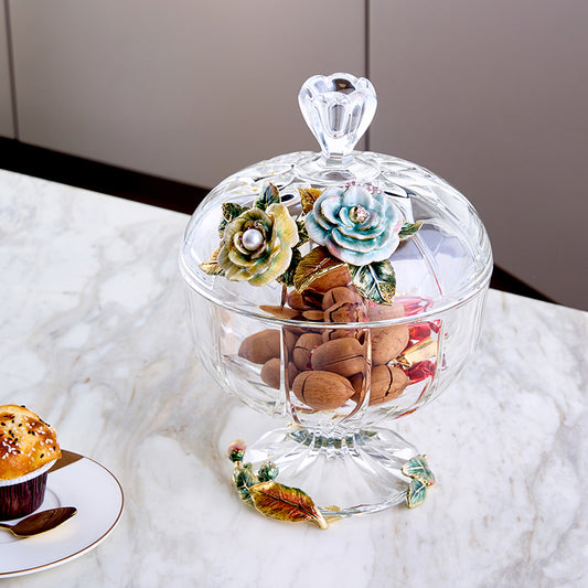 Crystal Rose Garden Footed Jar