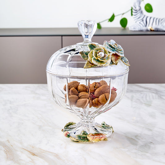 Crystal Rose Garden Footed Jar