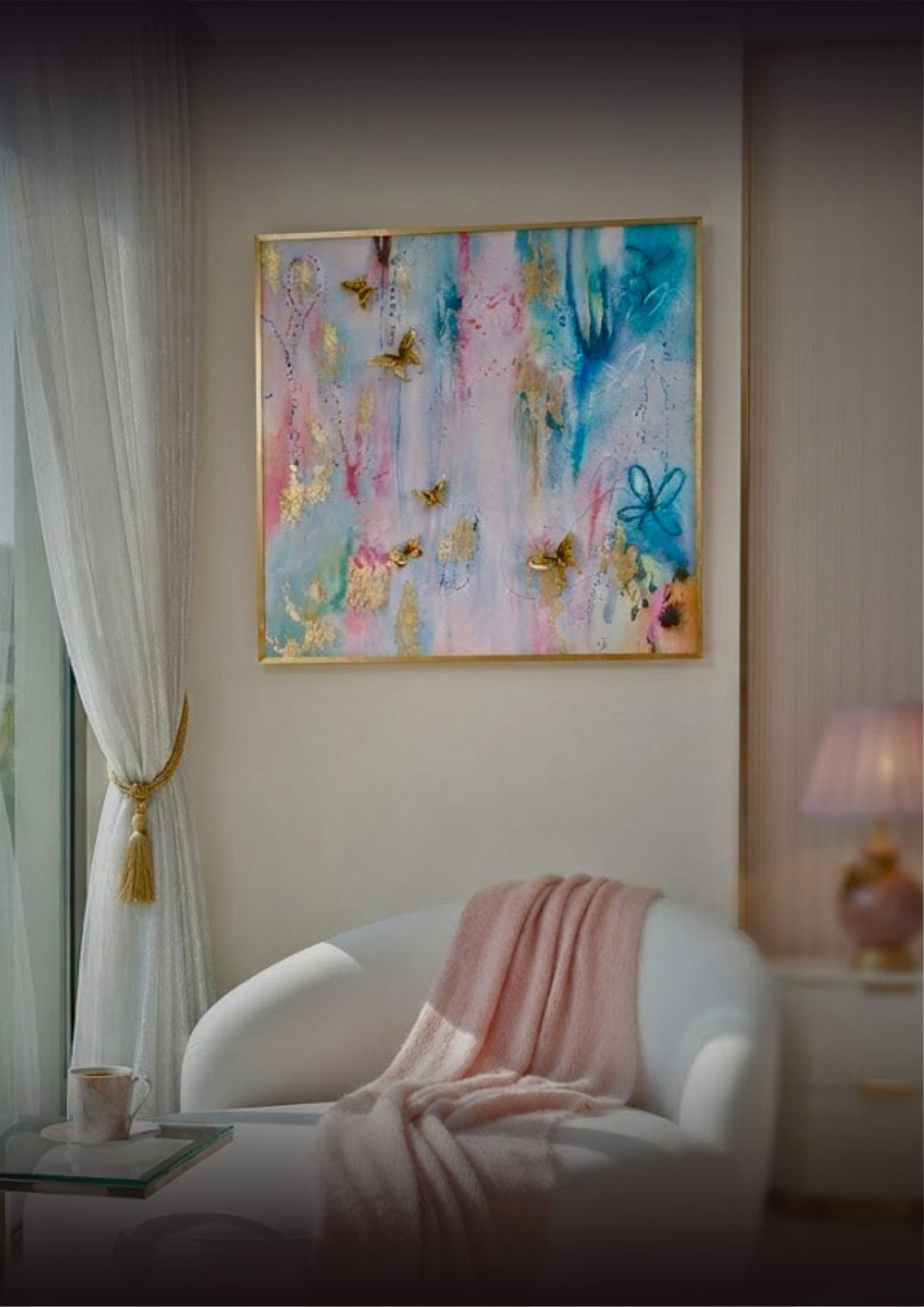 Pastel Reverie "Golden Butterfly" Fluid Art
