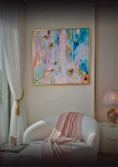 Pastel Reverie "Golden Butterfly" Fluid Art