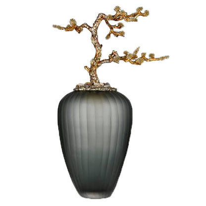 Golden Pine Bonsai Frosted Glass Sculpture