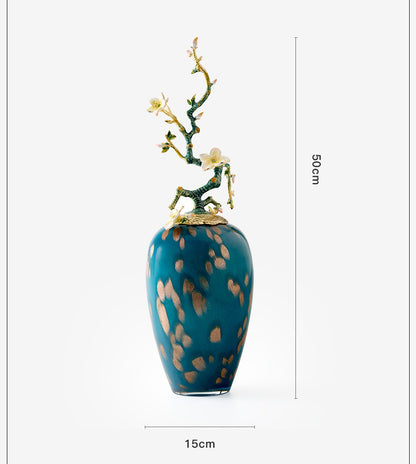 Azure Radiance "Blossom Branch" Glass Vase