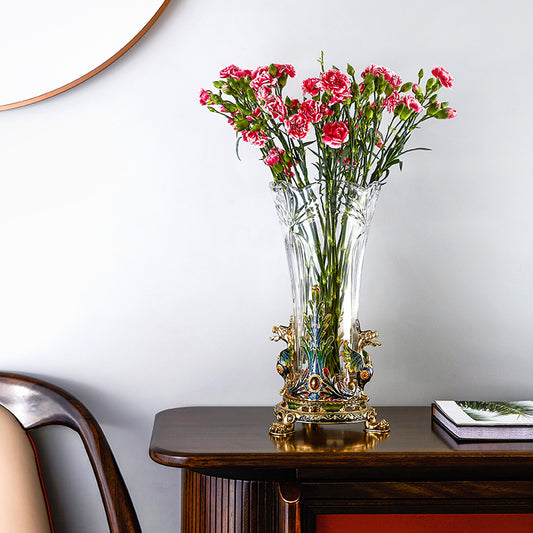 مزهرية "التنين الإمبراطوري" الكريستالية الكبيرة والمينا