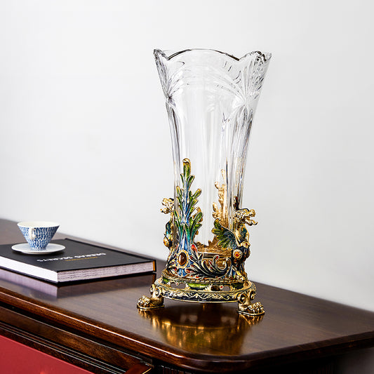 مزهرية "التنين الإمبراطوري" الكريستالية الكبيرة والمينا