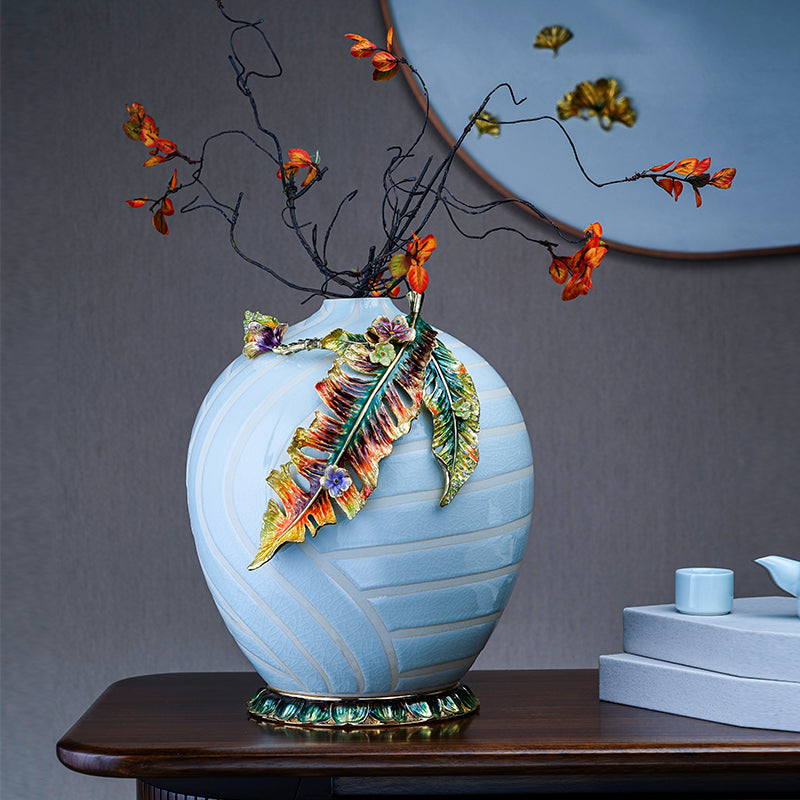 مزهرية "بلوما" الكبيرة المطلية بالمينا على شكل ورقة شجر 