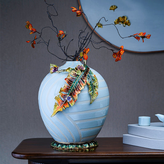 مزهرية "بلوما" الكبيرة المطلية بالمينا على شكل ورقة شجر 