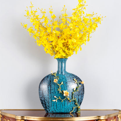 Turquoise Ripple & Golden Blossom Vase