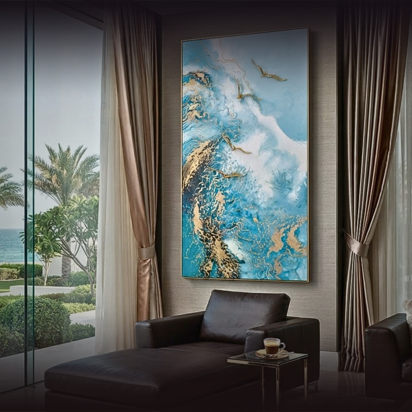 Azure Horizon "Golden Wings" Fluid Art Masterpiece