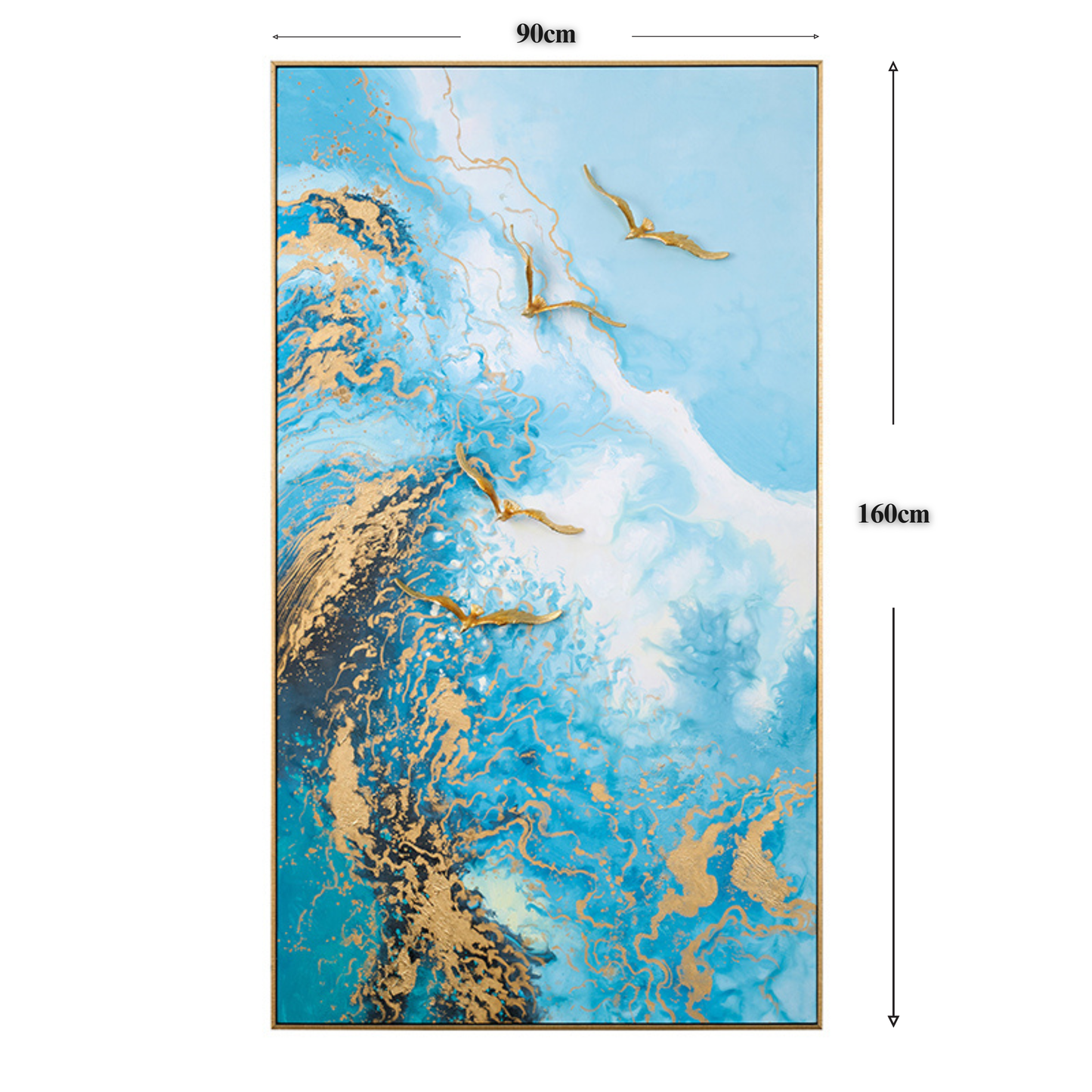 Azure Horizon "Golden Wings" Fluid Art Masterpiece
