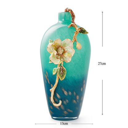 Emerald Gradient "Ivory Blossom" Art Vase