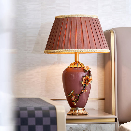 Burgundy Blossom Table Lamp