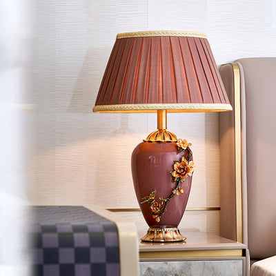 Burgundy Blossom Table Lamp