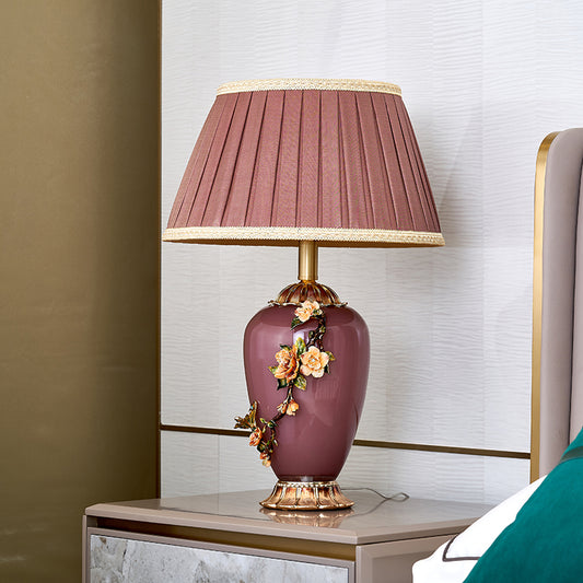 Burgundy Blossom Table Lamp