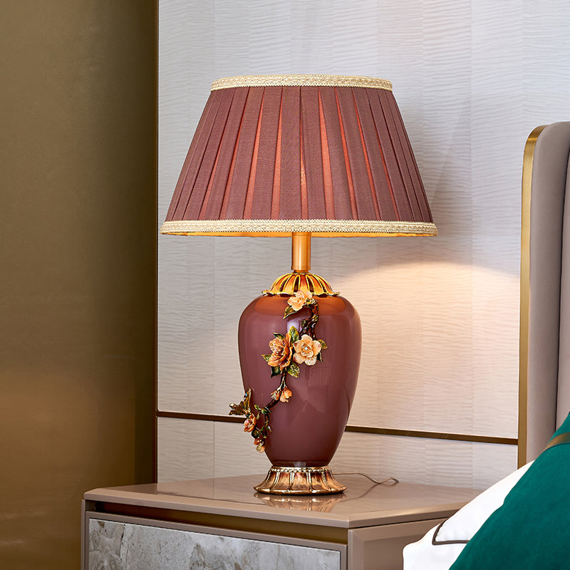 Burgundy Blossom Table Lamp