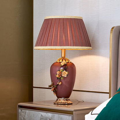 Burgundy Blossom Table Lamp