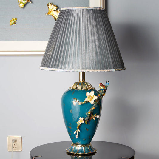 Teal Melody Floral Heritage Lamp