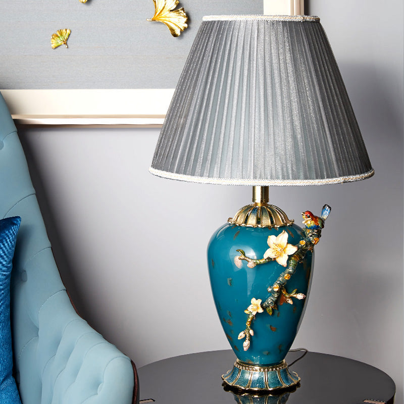 Teal Melody Floral Heritage Lamp