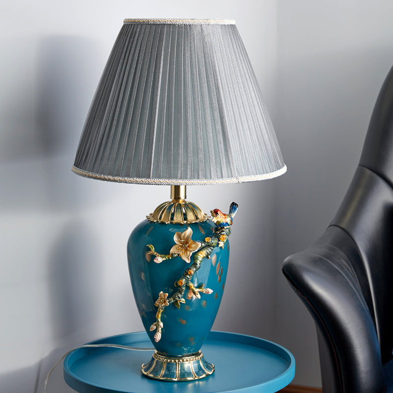Teal Melody Floral Heritage Lamp