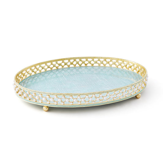 صينية لؤلؤية زرقاء مزخرفة