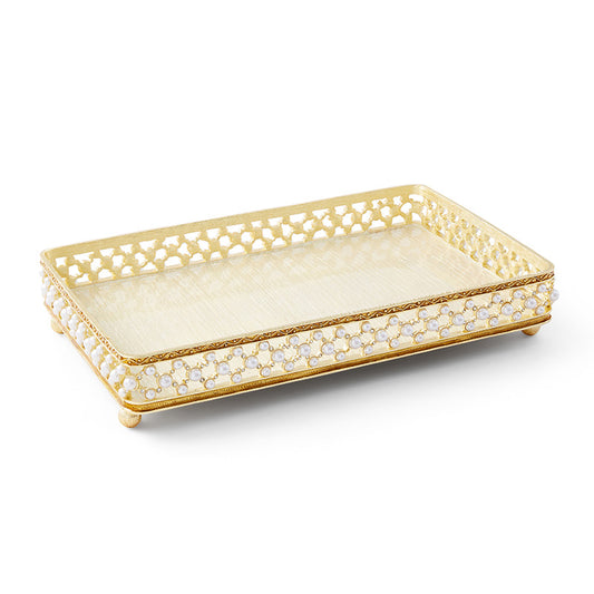 صينية مستطيلة مزخرفة بنقوش لؤلؤية بلون الشمبانيا