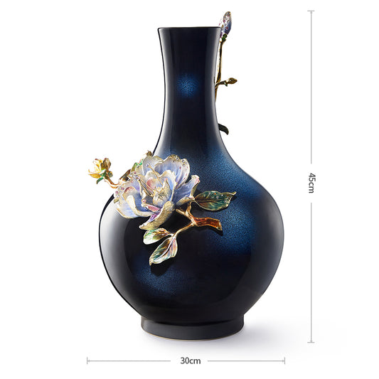 مزهرية فنية "زهرة اللوتس المتوهجة" باللون الأزرق الداكن