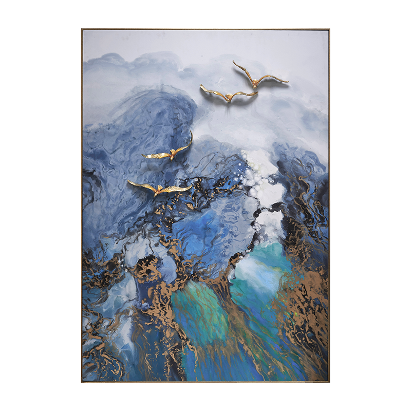 Azure Tide "Golden Wings" Fluid Canvas Art