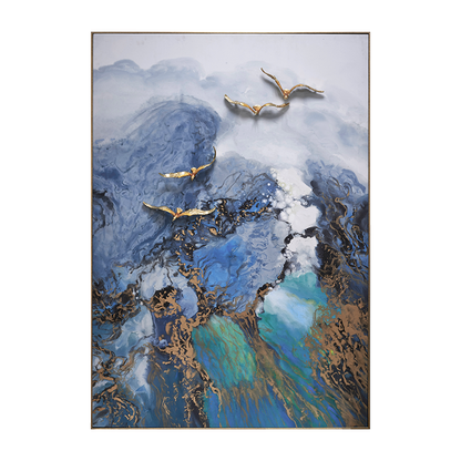 Azure Tide "Golden Wings" Fluid Canvas Art