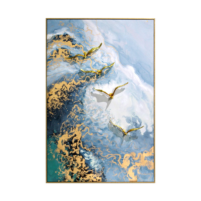 Azure Tide "Golden Wings" Fluid Canvas Art
