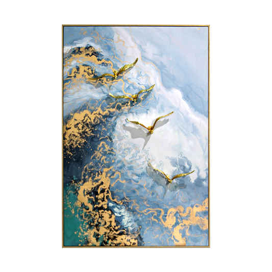 لوحة فنية سائلة بعنوان "الأجنحة الذهبية" من سلسلة "المد الأزرق"