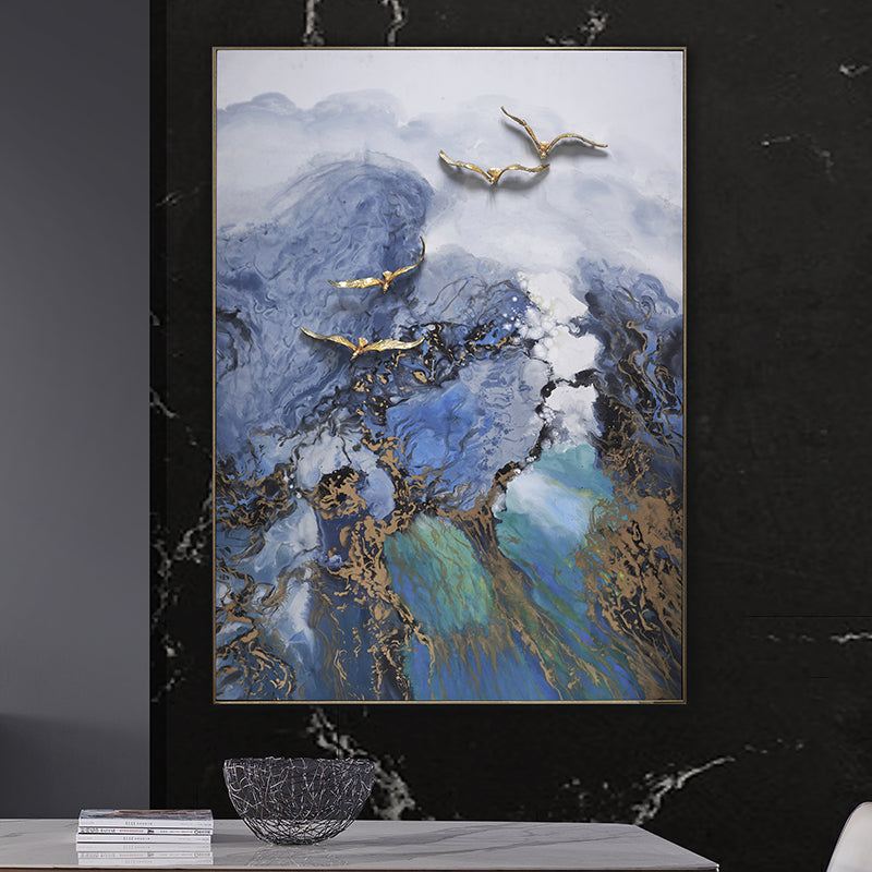 Azure Tide "Golden Wings" Fluid Canvas Art